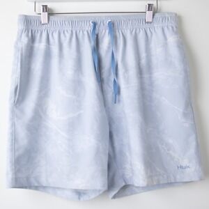 Huk Pursuit Mossy Oak Volley Shorts Fishing Mens Large Light Blue Camo Lined